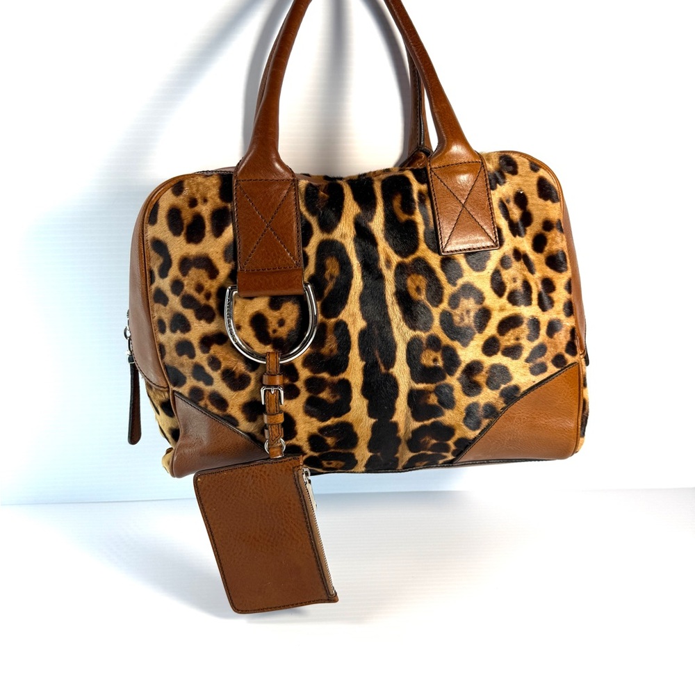 Dolce & Gabbana Leopard Print Satchel with Brown Accents